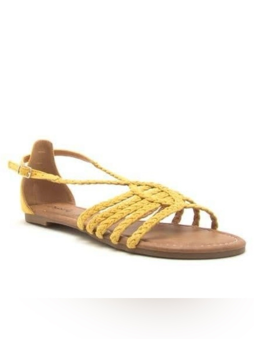 Yellow Braided Strappy Flat Sandal